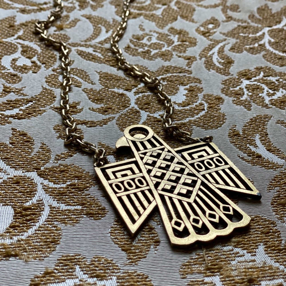 Vintage Brass Thunderbird Necklace